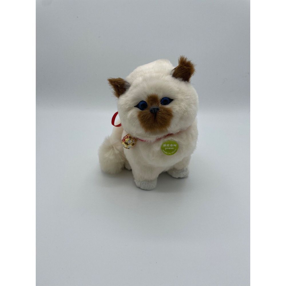 Talking Siamese‎ Cat Figure - Meows, Super Soft with Bow and Bell